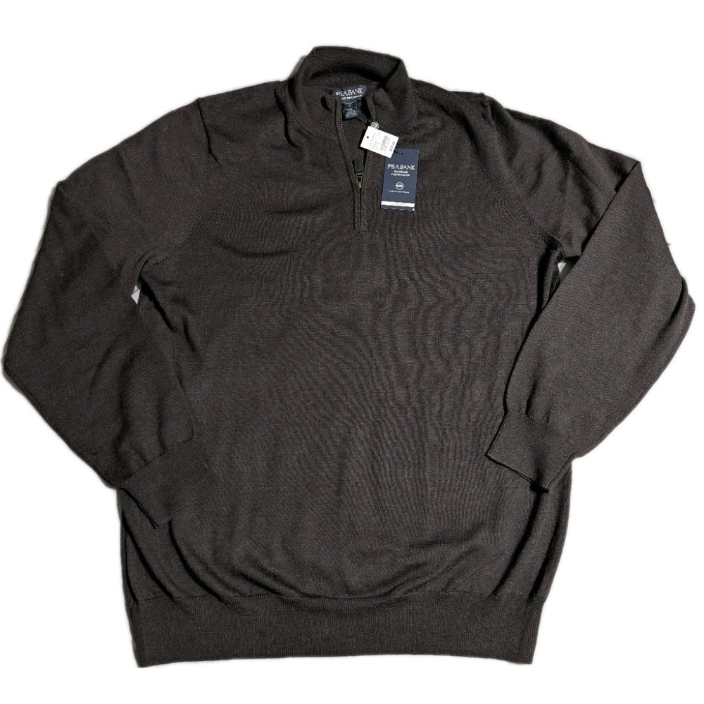 Jos A Bank 37.5 Traveler Performance 1/4 Zip Sweater XL Brown Tailored Fit NWT
